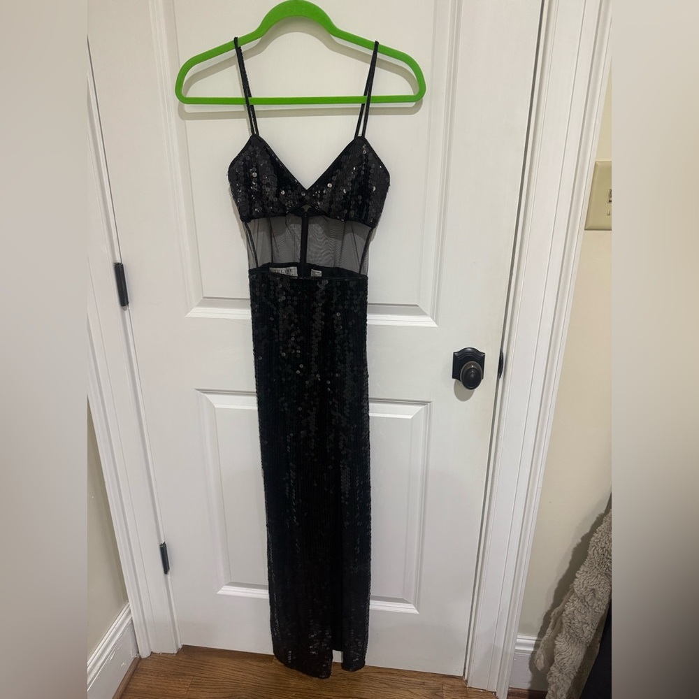 Niteline Black Sequin Mesh Maxi Dress
